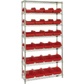 Quantum W7-12-24 Chrome Wire Shelving With 24 QuickPick Double Open Bins Red 18x36x74 W7-12-24RD