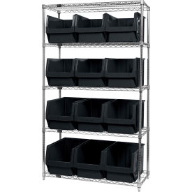 Quantum WR5-533 Chrome Shelving With 12 Magnum Giant Hopper Bins Black 18x42x74 WR5-533BK