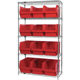 Quantum WR5-533 Chrome Shelving With 12 Magnum Giant Hopper Bins Red 18x42x74 WR5-533RD