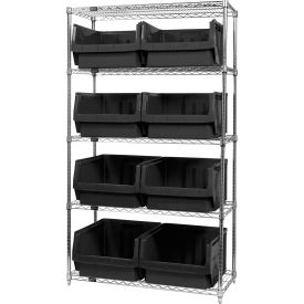 Quantum WR5-543 Chrome Shelving With 8 Magnum Giant Hopper Bins Black 18x42x74 WR5-543BK