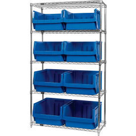 Quantum WR5-543 Chrome Shelving With 8 Magnum Giant Hopper Bins Blue 18x42x74 WR5-543BL
