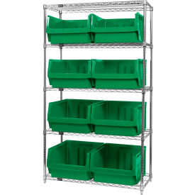 Quantum WR5-543 Chrome Shelving With 8 Magnum Giant Hopper Bins Green 18x42x74 WR5-543GN