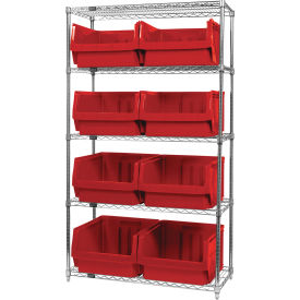 Quantum WR5-543 Chrome Shelving With 8 Magnum Giant Hopper Bins Red 18x42x74 WR5-543RD