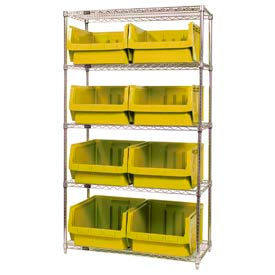 Quantum WR5-543 Chrome Shelving With 8 Magnum Giant Hopper Bins Yellow 18x42x74 WR5-543YL