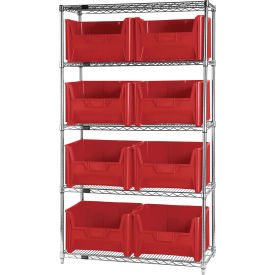 Quantum WR5-700 Chrome Wire Shelving With 8 Giant Hopper Bins Red 18x42x74 WR5-700RD