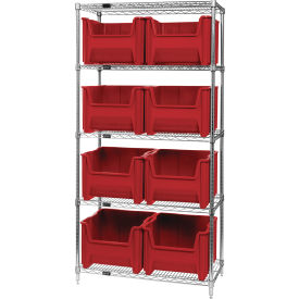 Quantum WR5-800 Chrome Wire Shelving With 8 Giant Hopper Bins Red 18x36x74 WR5-800RD