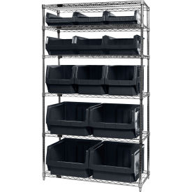 Quantum WR6-13-MIX Chrome Shelving With 13 Magnum Giant Hopper Bins Black 18x42x74 WR6-13-MIXBK