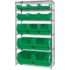 Quantum WR6-13-MIX Chrome Shelving With 13 Magnum Giant Hopper Bins Green 18x42x74 WR6-13-MIXGN