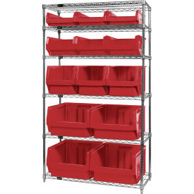 Quantum WR6-13-MIX Chrome Shelving With 13 Magnum Giant Hopper Bins Red 18x42x74 WR6-13-MIXRD