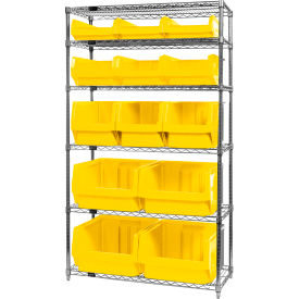 Quantum WR6-13-MIX Chrome Shelving With 13 Magnum Giant Hopper Bins Yellow 18x42x74 WR6-13-MIXYL