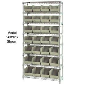 Quantum WR7-245 Chrome Wire Shelving With 24 Giant Plastic Stacking Bins Ivory 36x12x74 WR7-245IV