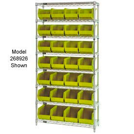 Quantum WR7-245 Chrome Wire Shelving With 24 Giant Plastic Stacking Bins Yellow 36x12x74 WR7-245YL