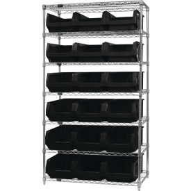 Quantum WR7-532 Chrome Shelving With 18 Magnum Giant Hopper Bins Black 18x42x74 WR7-532BK