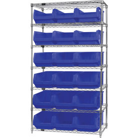 Quantum WR7-532 Chrome Shelving With 18 Magnum Giant Hopper Bins Blue 18x42x74 WR7-532BL