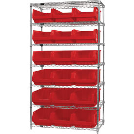 Quantum WR7-532 Chrome Shelving With 18 Magnum Giant Hopper Bins Red 18x42x74 WR7-532RD