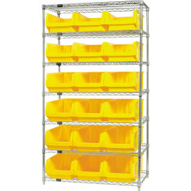 Quantum WR7-532 Chrome Shelving With 18 Magnum Giant Hopper Bins Yellow 18x42x74 WR7-532YL