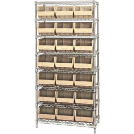 Quantum WR8-255 Chrome Wire Shelving With 21 Giant Plastic Stacking Bins Ivory 36x18x74 WR8-255IV
