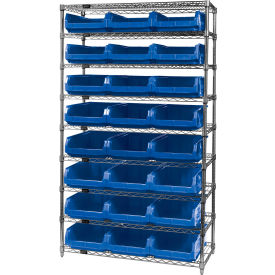 Quantum WR9-531 Chrome Shelving With 24 Magnum Giant Hopper Bins Blue 18x42x74 WR9-531BL
