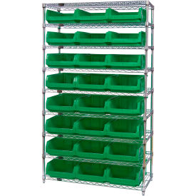 Quantum WR9-531 Chrome Shelving With 24 Magnum Giant Hopper Bins Green 18x42x74 WR9-531GN
