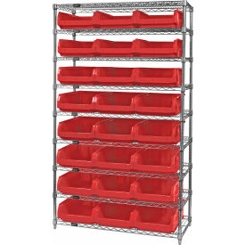 Quantum WR9-531 Chrome Shelving With 24 Magnum Giant Hopper Bins Red 18x42x74 WR9-531RD