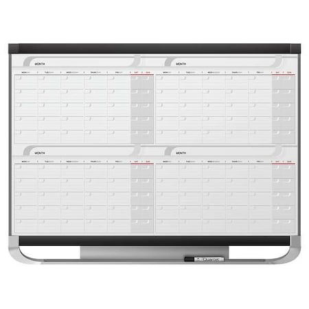 Calendar Planning Board, Plastic, 36 in, 48 in, Fiberboard/Plastic Frame, White/Gray/Red, Gloss MPN:4MCP43P2-24