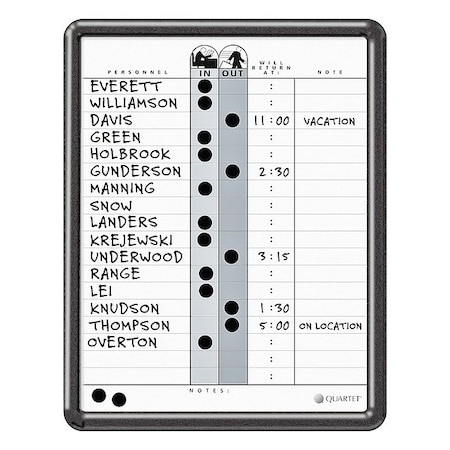 In/Out Board, Porcelain, 14 in, 11 in, Plastic Frame, White/Gray, Gloss MPN:750
