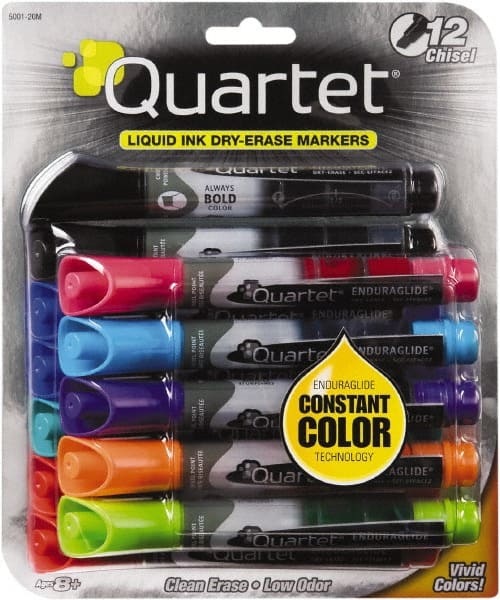 Pack of (12), Assorted Colors of Chisel Tip, EnduraGlide Dry Erase Markers MPN:QRT500120M