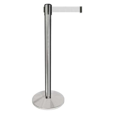 Barrier Post with Belt, Silver, 10 ft Length, 40 in Post Height, No Legend, Polished chrome MPN:QPLUS-1P-B1