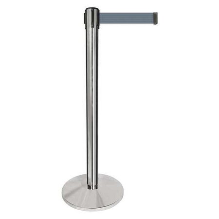 Barrier Post with Belt, Silver, 10 ft Length, 40 in Post Height, No Legend, Polished chrome MPN:QPLUS-1P-B5
