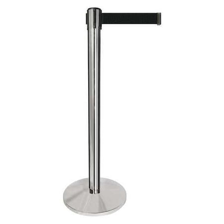 Barrier Post with Belt, Silver, 10 ft Length, 40 in Post Height, No Legend, Polished chrome MPN:QPLUS-1P-B9