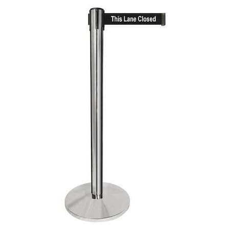 Barrier Post with Belt, Silver, 10 ft Length, 40 in Post Height, This Lane Closed, Polished chrome MPN:QPLUS-1P-BD