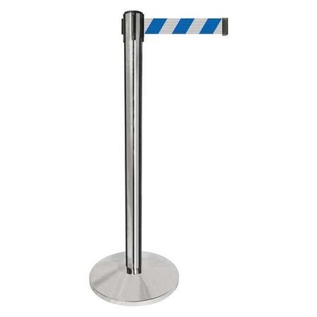 Barrier Post with Belt, Silver, 10 ft Length, 40 in Post Height, No Legend, Polished chrome MPN:QPLUS-1P-D1