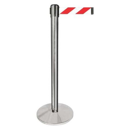 Barrier Post with Belt, Silver, 10 ft Length, 40 in Post Height, No Legend, Polished chrome MPN:QPLUS-1P-D3