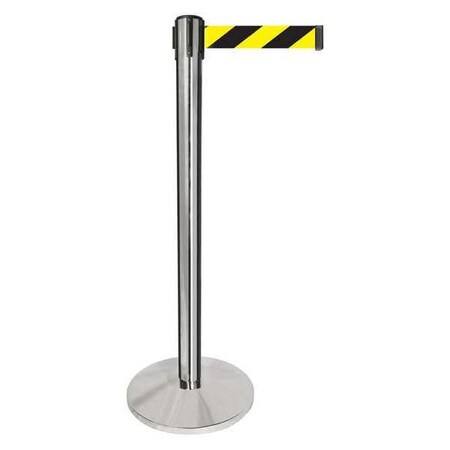 Barrier Post with Belt, Silver, 10 ft Length, 40 in Post Height, No Legend, Polished chrome MPN:QPLUS-1P-D4