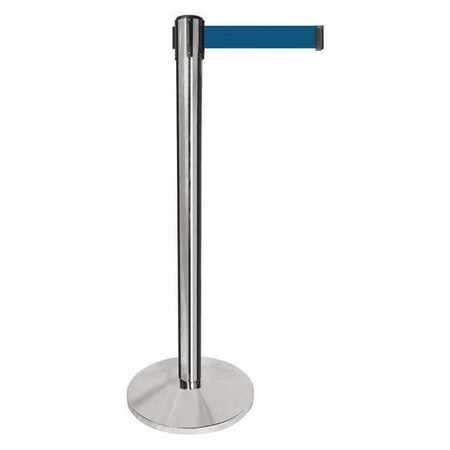 Barrier Post with Belt, Silver, 10 ft Length, 40 in Post Height, No Legend, Polished chrome MPN:QPLUS-1P-L7