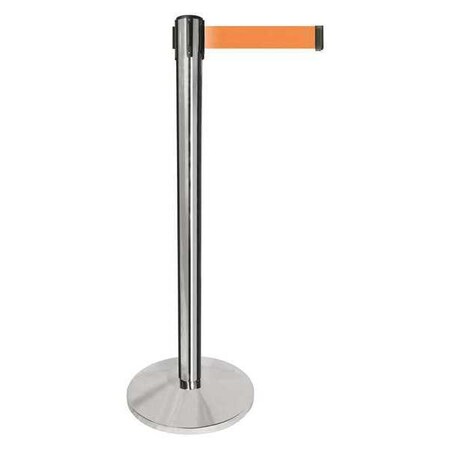 Barrier Post with Belt, Silver, 10 ft Length, 40 in Post Height, No Legend, Polished chrome MPN:QPLUS-1P-O5