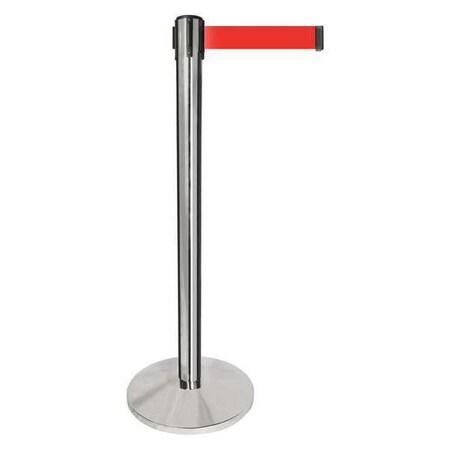 Barrier Post with Belt, Silver, 10 ft Length, 40 in Post Height, No Legend, Polished chrome MPN:QPLUS-1P-R5