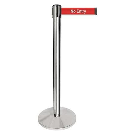 Barrier Post with Belt, Silver, 10 ft Length, 40 in Post Height, No Entry, Polished chrome MPN:QPLUS-1P-RB