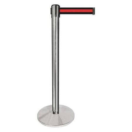 Barrier Post with Belt, Silver, 10 ft Length, 40 in Post Height, No Legend, Polished chrome MPN:QPLUS-1P-S2