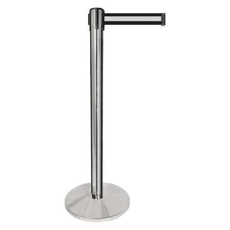 Barrier Post with Belt, Silver, 10 ft Length, 40 in Post Height, No Legend, Polished chrome MPN:QPLUS-1P-S3