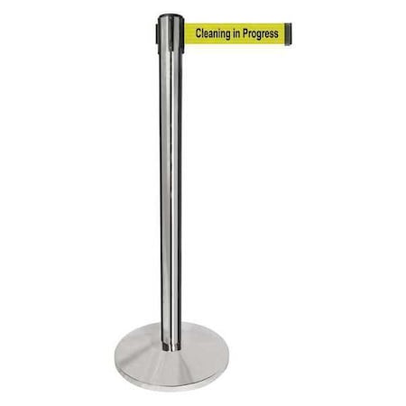 Barrier Post with Belt, Silver, 10 ft Length, 40 in Post Height, Cleaning in Progress MPN:QPLUS-1P-YC