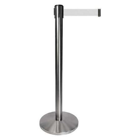 Barrier Post with Belt, Gray, 10 ft Length, 40 in Post Height, No Legend, Satin Chrome MPN:QPLUS-1S-B1