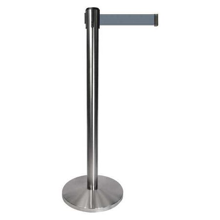 Barrier Post with Belt, Gray, 10 ft Length, 40 in Post Height, No Legend, Satin Chrome MPN:QPLUS-1S-B5