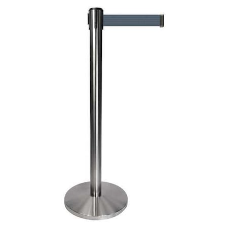 Barrier Post with Belt, Gray, 10 ft Length, 40 in Post Height, No Legend, Satin Chrome MPN:QPLUS-1S-B7
