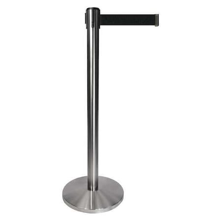 Barrier Post with Belt, Gray, 10 ft Length, 40 in Post Height, No Legend, Satin Chrome MPN:QPLUS-1S-B9