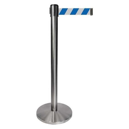 Barrier Post with Belt, Gray, 10 ft Length, 40 in Post Height, No Legend, Satin Chrome MPN:QPLUS-1S-D1