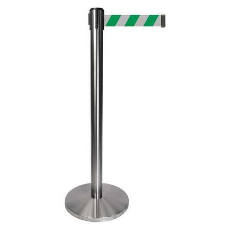 Barrier Post with Belt, Gray, 10 ft Length, 40 in Post Height, No Legend, Satin Chrome MPN:QPLUS-1S-D2