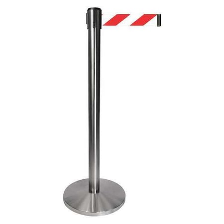 Barrier Post with Belt, Gray, 10 ft Length, 40 in Post Height, No Legend, Satin Chrome MPN:QPLUS-1S-D3
