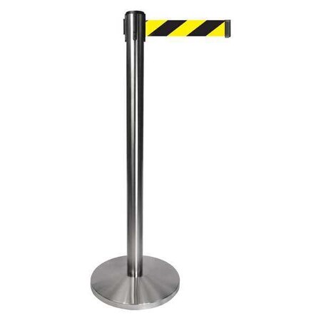 Barrier Post with Belt, Gray, 10 ft Length, 40 in Post Height, No Legend, Satin Chrome MPN:QPLUS-1S-D4