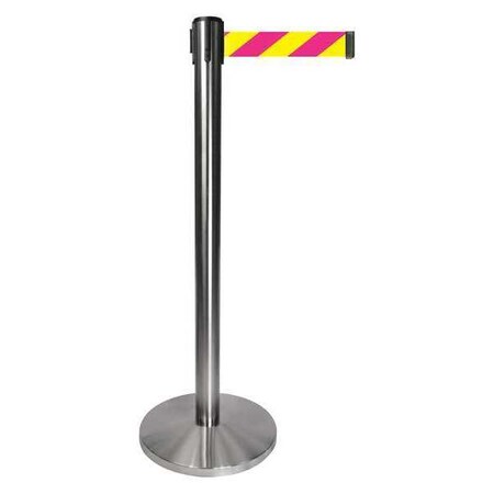 Barrier Post with Belt, Gray, 10 ft Length, 40 in Post Height, No Legend, Satin Chrome MPN:QPLUS-1S-D5